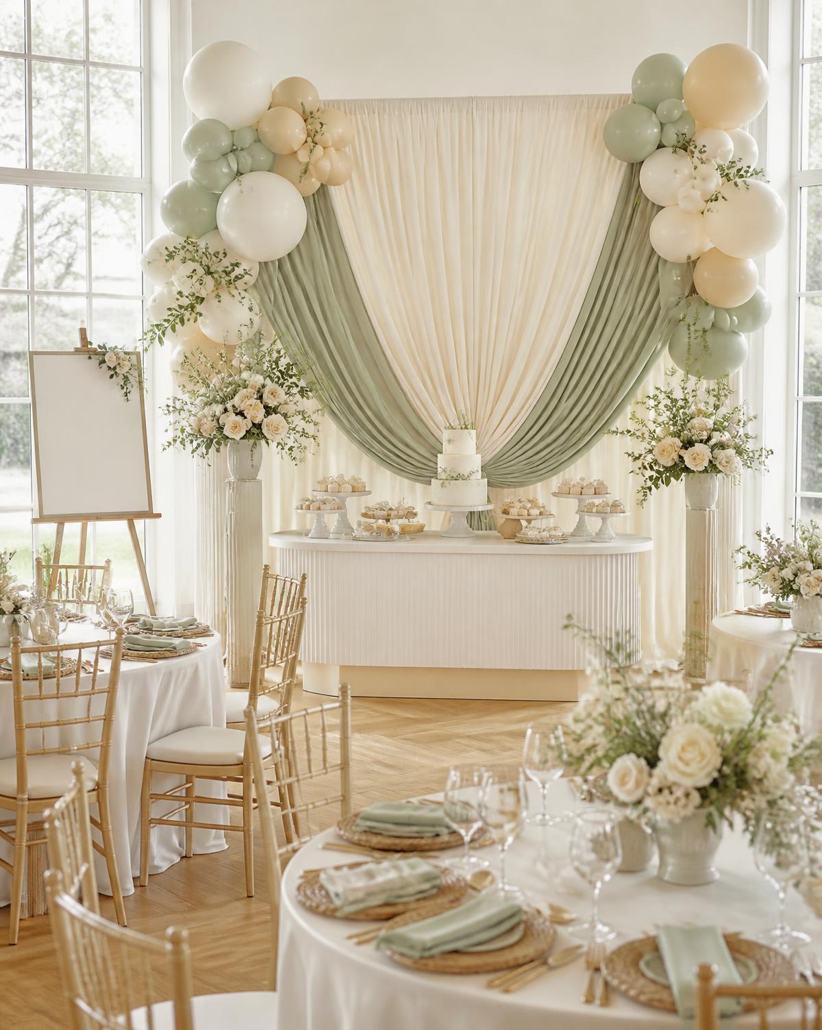 Baby shower decorations in Atlanta with dessert table and guest seating