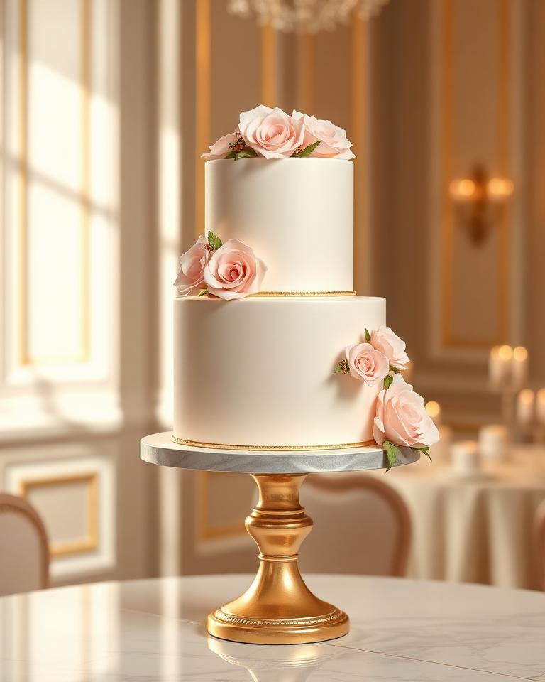 Elegant custom two-tier celebration cake with blush floral details