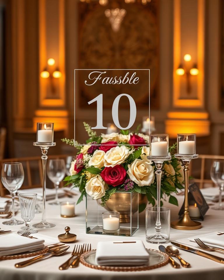 Upscale centerpiece with custom acrylic and decorative accessories