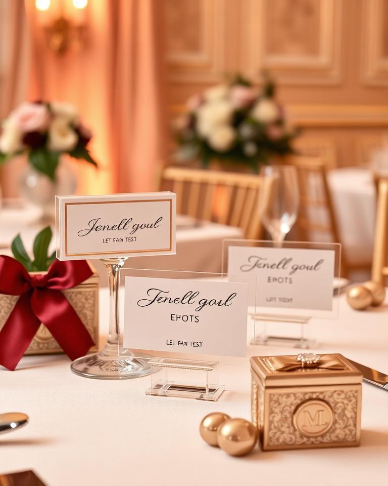Personalized place details and decorative event accessories