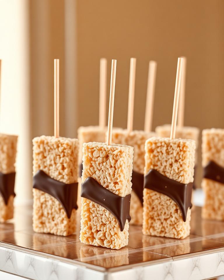 Chocolate-dipped Rice Krispie treats styled for a celebration